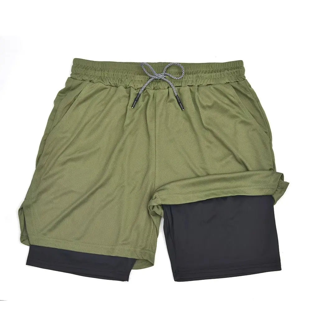 Men's Double Layer Fitness Shorts Men Fitness Gym Training 2 in 1 Sports Shorts Quick Dry Workout Jogging Double Deck Summer