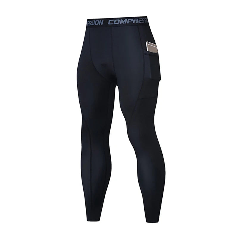 Compression Pant Men Training Gym Leggings with Pockets Running Tights Fitness Basketball Jogging Workout Trouser Polyester