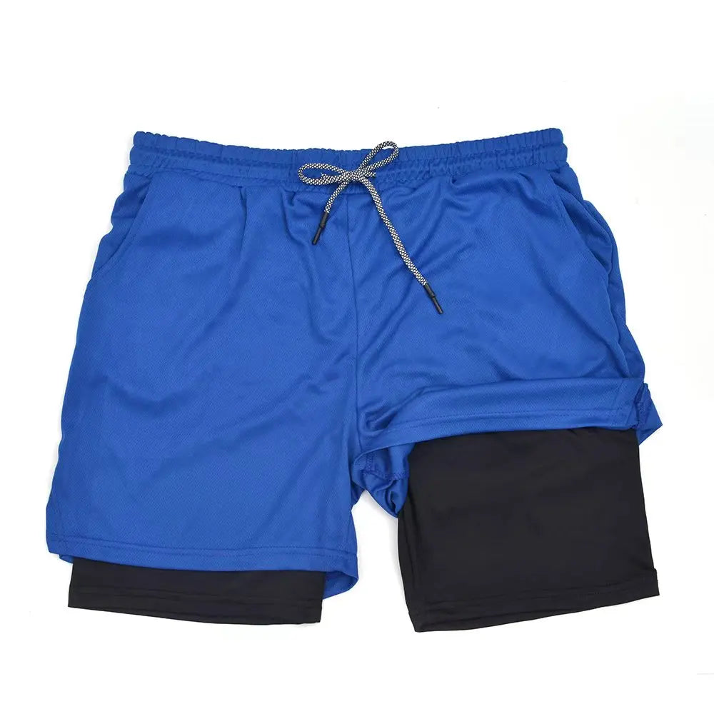Men's Double Layer Fitness Shorts Men Fitness Gym Training 2 in 1 Sports Shorts Quick Dry Workout Jogging Double Deck Summer