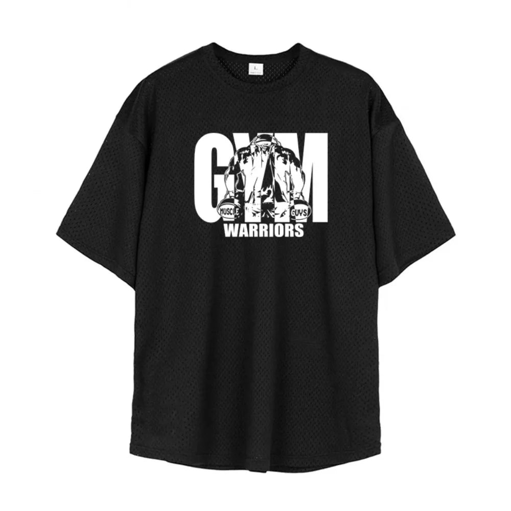 Oversized Loose Men's Casual Sport T-Shirt Gym Bodybuilding Fitness Short Sleeve Shirt Summer Mesh Quick Dry Breathable Clothing
